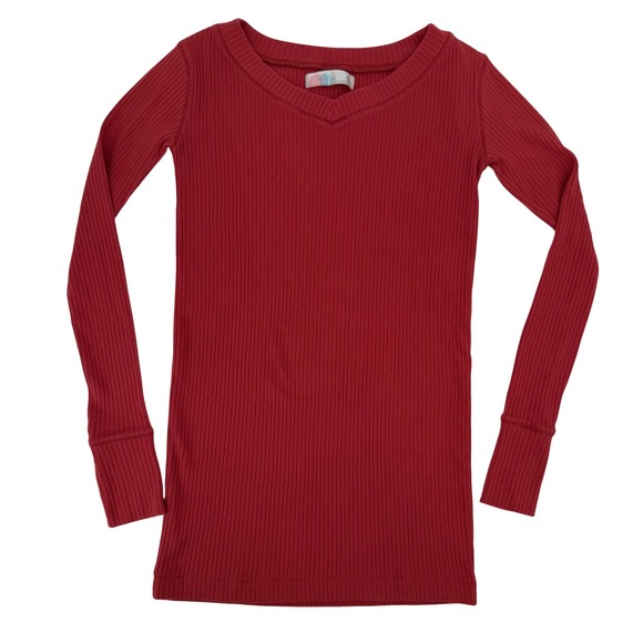 Free People FP Beach Ribbed Long Sleeve V Neck Mini Dress Red Pink Size Small - Picture 3 of 8